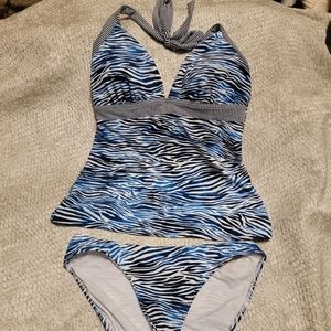 Women size 10 blue and white tankini